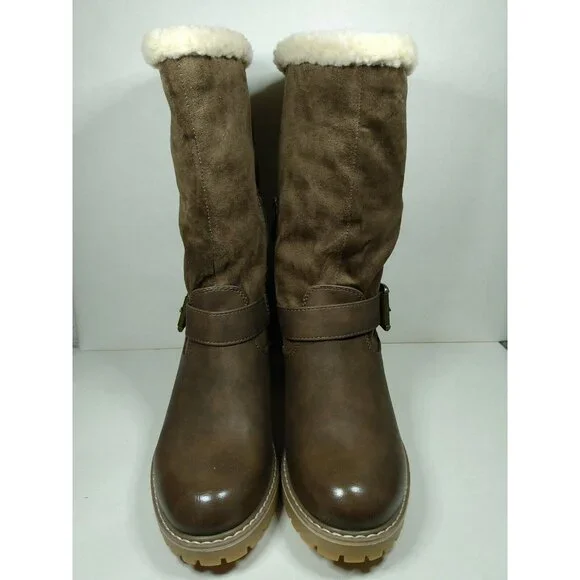 Katliu Womens Sz 36 US 5.5 Brown Side Zip Mid Calf Faux Wool Lined Heeled Boots - Picture 2 of 8